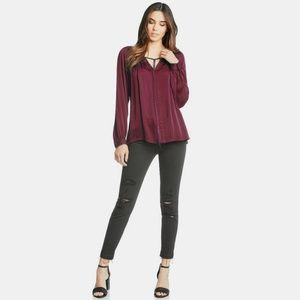 Fifteen-Twenty Silk Red Wine Peasant Tie Blouse